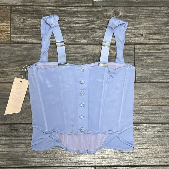 NWT FREE PEOPLE x HAH Knock Out Corset boudoir Top Size Small Blue Periwinkle - Picture 6 of 15
